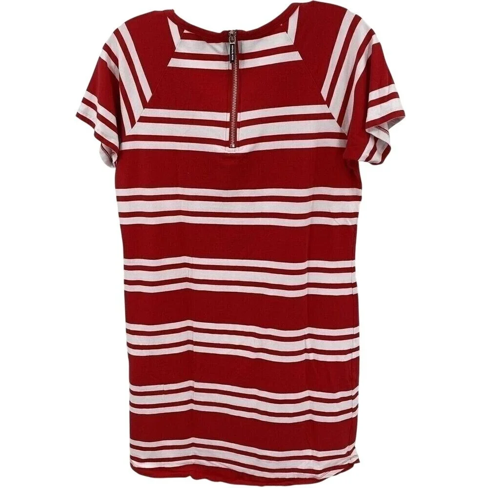 Michael Kors Women S Red White Striped Rhinestone Logo Zip Back T-Shirt Dress